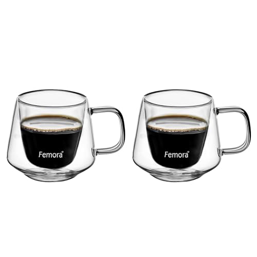 Femora Double Wall Coffee Mug 200ml (7 Ounces), Clear Glass with Handle, Insulated Cappuccino, Tea, Latte Cup - Heat Resistant (Pack of 2) (B0CJYHQPLH) Amazon Price History, Amazon Price Tracker
