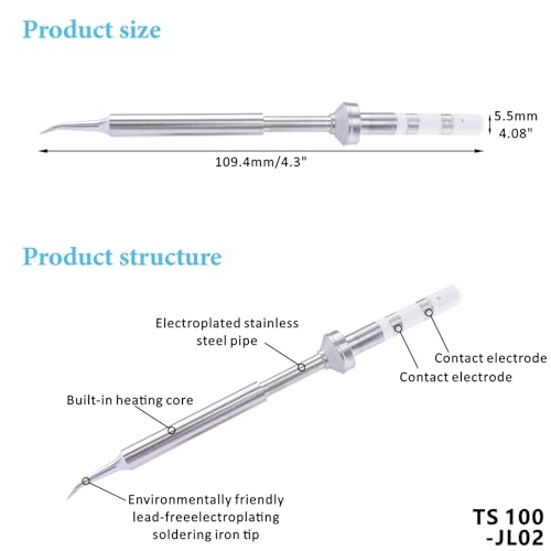 Image of TS100-JL02 Soldering Iron Tips, Rapid Heating Replacement Solder Tips Compatible with TS100, TS101, Pine64 and Pinecil Soldering Irons -Accurate Soldering Easy to Install