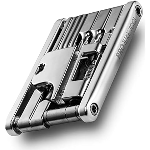 PRO BIKE TOOL 17 in 1 Multitool Fahrrad Werkzeug für unterwegs - Zuverlässig, Kompakt, Leicht - Fahrrad Werkzeug Set für Rennrad & Moutainbike - Massiver Edelstahl, Rostfrei inklusive Tasche Cover