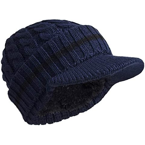 Retro Newsboy Knitted Hat with Visor Bill Winter Warm Hat for Men, Navy-1, Medium Cover