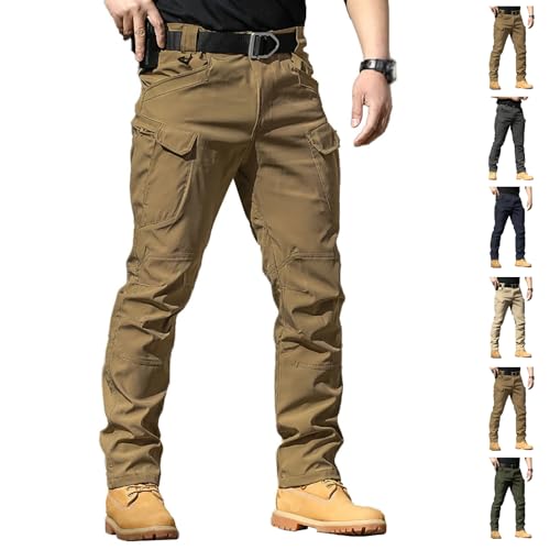 Pantalones de Trabajo Hombre Tácticos Cargo Militares Multibolsillos con Cremallera Cintura Elástica Rectos Ajustados Ligeros Transpirables Resistentes Cómodos para Exterior, Senderismo, Trekking
