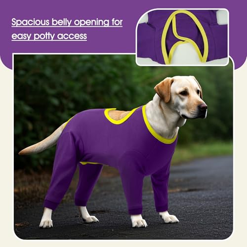 Image of IDOMIK Dog Recovery Suit After Surgery,Long Sleeve Dog Surgical Onesie for Surgery,Soft Breathable Pet Pajamas Anti Shedding,Adjustable Bodysuit Prevent Licking Wound,Cone Collar Alternative,Purple,L