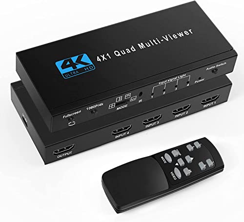 Image of NEWCARE HDMI Multi-Viewer 4X1, 4 in 1 Out HDMI Switcher with Remote, HDMI Multi-Switcher Support 4K 30Hz, 5 View Modes, Compatible with Security Camera, Fire Stick, Roku, Gaming Consoles