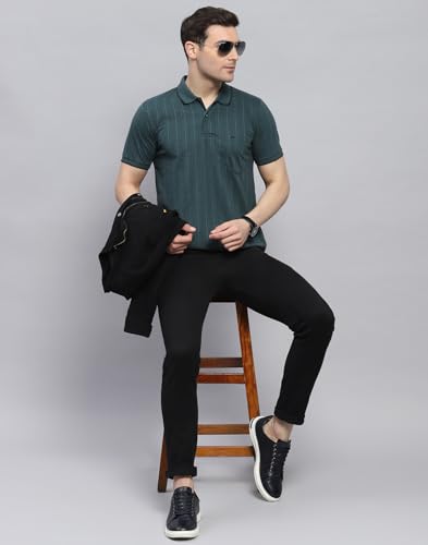 Image of Monte Carlo Mens Striped Polo Collar Half Sleeve Cotton Blend Casual T-Shirt (224064179)