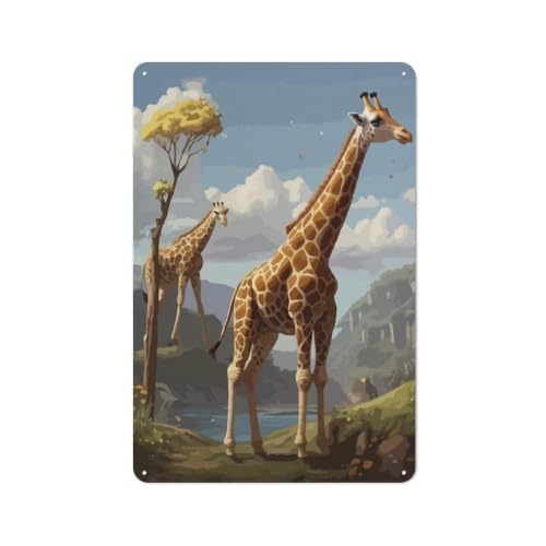 Plaque Murale Rétro 30x20cm Avec Two Giraffes in Savanna Pour Le Pub Ou Le Café, Pour Les Mois Plus Frais Dans Le Pub Et Le Café
