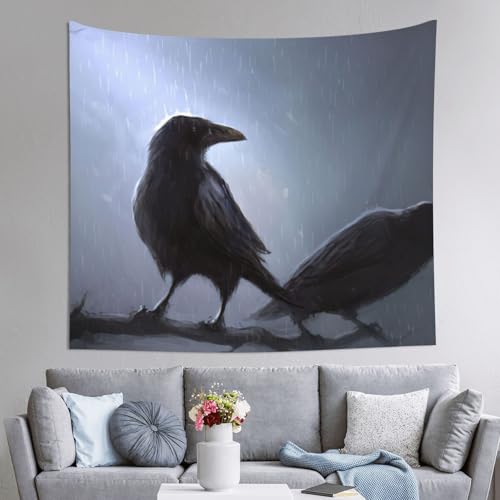 Tapiz grande de pared JEJEA de 152 x 130 cm con diseño de cuervos para telón de fondo