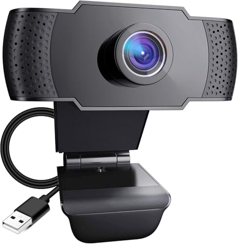 كاميرا ويب عالية الدقة HD بدقة 1080 بكسل مع ميكروفون وكاميرا USB، دقة 2 ميجابكسل / 30 إطار لكل ثانية وزاوية عريضة جداً مع مشبك لمكالمات الفيديو والبث المباشر واجتماعات زووم والكمبيوتر واللابتوب