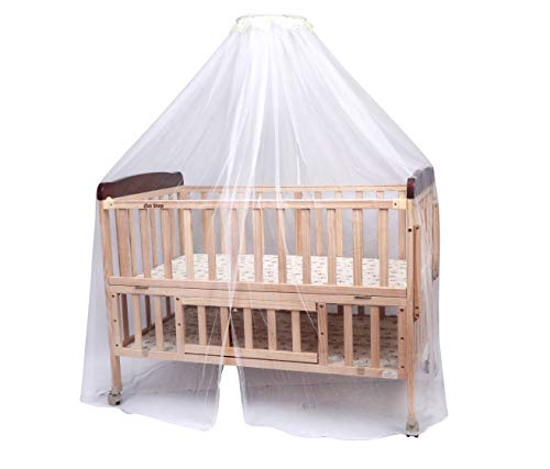 Image of 1st Step Wooden Cot (with 3Level Height, Detachable Mosquito Net, Storage Space and Wheels with Brakes), with Swinging Baby Cradle