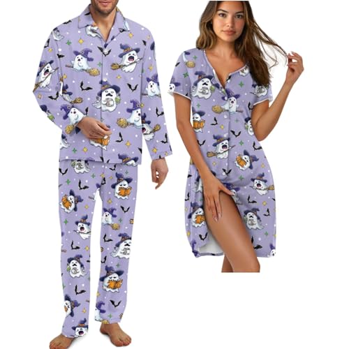 INSTANTARTS Matching Pajamas for Couples Comfortable Button Down Nightwear for Men and Women Long Sleeve Soft Pajama Sets