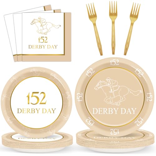 96Pcs Derby Day Party Supplies 152nd 2026 Paper Plates and Napkins Derby Day Horse Racing Tableware Disposable Dessert Dinnerware for Equestrian Enthusiasts 2026 Race Days Celebrations for 24 Guests