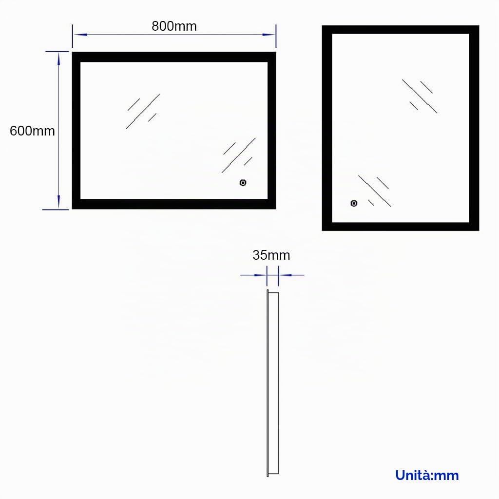Dripex Specchio da Bagno con Illuminazione, Specchio LED con Interruttore Touch e Funzione Anti-appannamento, 100 x 60 cm, Bianco Freddo 6400 K