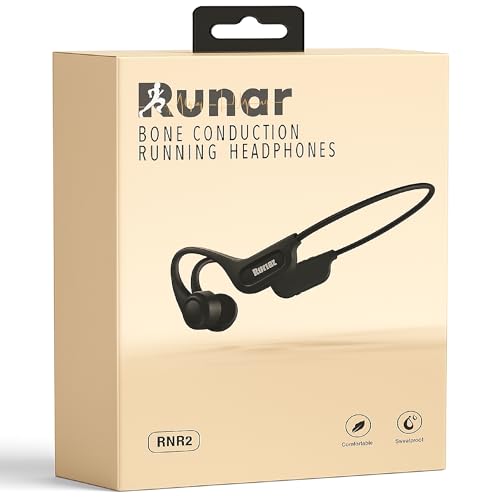 Runar RNR2 Bone Conduction Headphones – Wireless Running Headphones with Open Ear Design, Sweatproof, Bluetooth 5.3, Lightweight, USB-C Charging