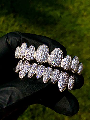 Shop-Igold 14K White Joker Gold Grillz For Mouth Top Bottom Hip Hop Teeth Grills For Teeth Mouth Grillz For Mouth Top Bottom Hip Hop 8 Teeth Prong Set Cz Diamonds Grills For Teeth Mouth Set #TOP5
