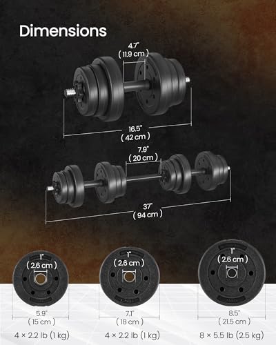 SONGMICS 2-in-1 Dumbbells Set, 2 x 10 kg Adjustable Dumbbells with Extra Barbell Bar, Plastic-Coated Weight Plates, Fitness Exercise, Home Gym, Ink Black SYL20HBK - Image 6