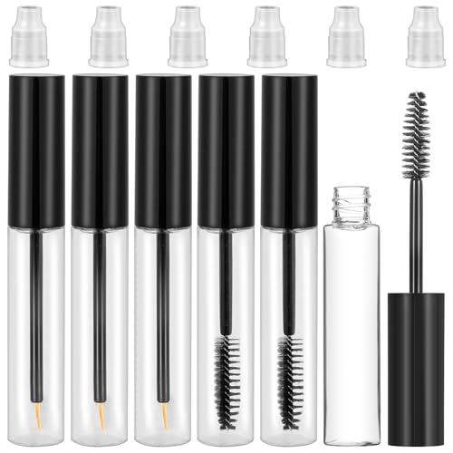 6 Stück Leere Mascara Tube 10ml Nachfüllbare Eyeliner Container Mit Wimpernstab Und Gummitrichtern leere wimpern rohr wimpern creme flasche für DIY Wimperncreme (Schwarz)