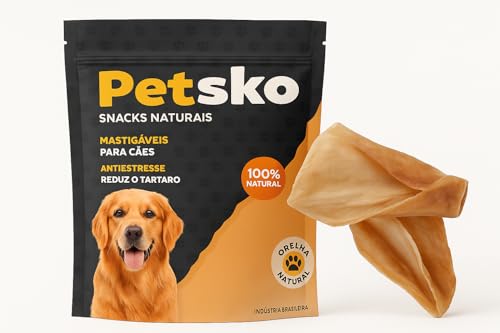 Petisco Orelha Bovina para Cães - 100% Natural, Origem Bovina, Antiestresse, Reduz Tártaro, Adestram