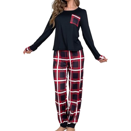 Ensemble pyjama pour femme vêtements de nuit 2 pièces avec pantalon fluide à plaids
