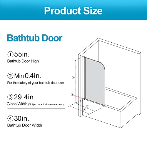 Siepunk Glass Tub Shower Door, 30 In. W X 55 In. H Pivot Bathtub Door Screen, Frameless Shower Door Panel Chrome #TOP1