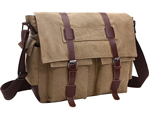 Iblue Mens X-Large Canvas Messenger Bag Retro Leather Trim Shoulder Bags Laptop Satchel Military Crossbody Bag #TOP2