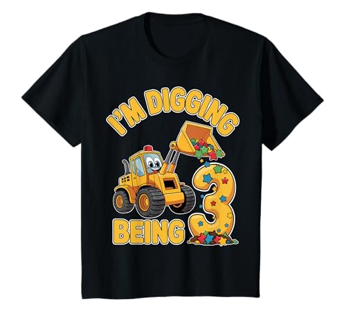 Kids 3rd Birthday Boy Digger Construction Gift 3 Years Old Digger T-Shirt