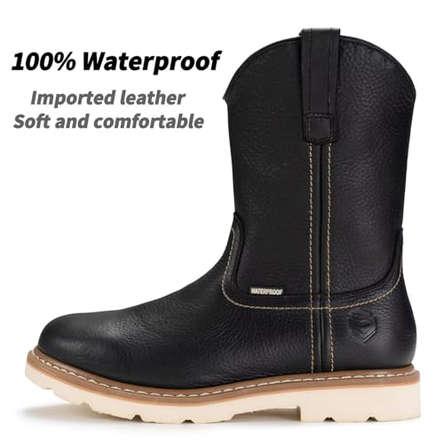Image of SUREWAY 10in Mens Steel Toe Waterproof Wellington Work Boot,Heavy Duty Pull On Leather Work Boots,GoodyearWelted,Full Grain Leather,Industrial Safety boot Classic Cowboy Boot,EH Rated