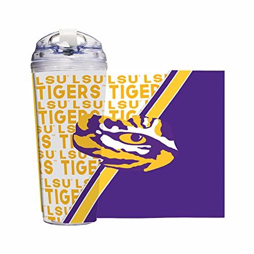 Rico Industries NCAA LSU Tigers Standard 24oz Acrylic Tumbler with Hinged Lid, Officially Licensed Double Wall Tumbler with Straw