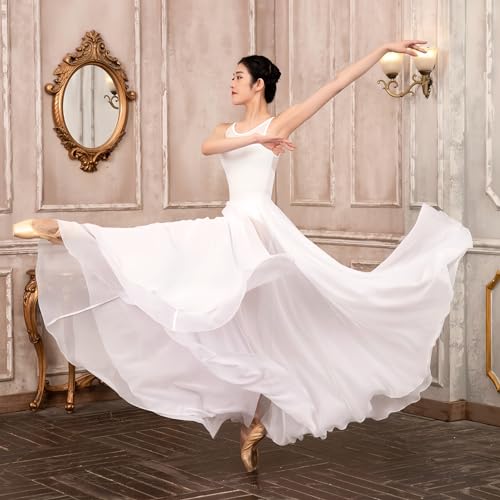 ZYACTU Long Sheer Lyrical Dance Skirt for Women\'s Swing Wrap Skirt Modern Ballet Costumes Performance 01-White