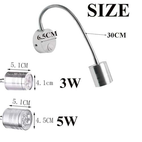 Foco de pared flexible contra la fatiga visual, luz LED blanca con interruptor integrado 5