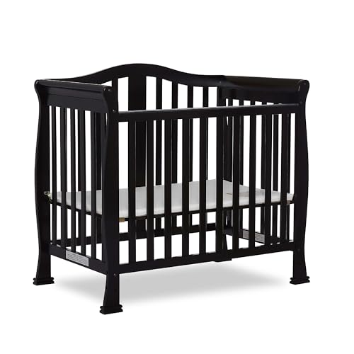 Image of Dream On Me Addison 4-in-1 Convertible Mini Baby Crib in Black, GreenGuard Gold & BSA, Non-Toxic, Pinewood, Converts to Mini Daybed & Twin Bed, 1″ Mattress Pad, Best for Small Nursery
