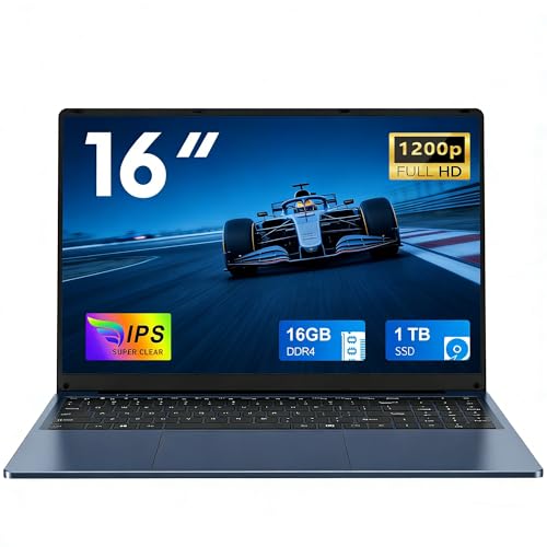FUNYET Nuevo Ordenador Portátil 16 Pulgadas 16GB RAM 1TB SSD Expansión 1TB Portátil 4 Cores Celeron N150 hasta 3.6 GHz Win 11 Laptop FHD 1920×1200 USB3.0 BT5.0 WiFi5 HDMI Teclado Retroiluminado Azul