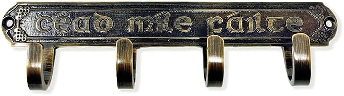 Cead Mile Failte Celtic Key Holder Home Decor 4 Hooks Antique Brass Irish Housewarming Gift image 5