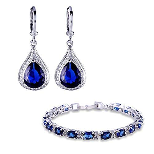 GULICX Juego de joyas con forma de gota y circonitas cúbicas de color plateado, color azul Cover