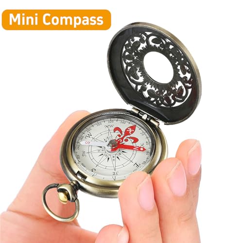 Mini Waterproof Navigation Compass, Vintage Pocket Compass with Copper Shell, Child Gift Brass Clamshell Compass Survival Gear, Compass for Camping/Orienteering/Hiking/Marching and Collection - Image 4