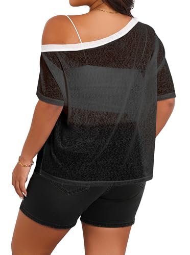 Image of Hilinker Women's Plus Size Sheer Mesh Short Sleeve Top