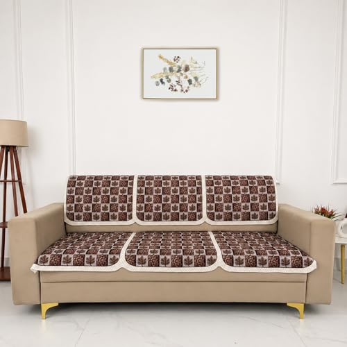 Image of Homerz Premium 'Maharaja Paradise Series' Sofa Cover | Net Fabric Sofa Cover | Washable, Anti-Dust Backed & Wrinkle Resistant Cover (Leafy Checks, 7 (3+2+2) Seater, Seat Cover with Backrest)