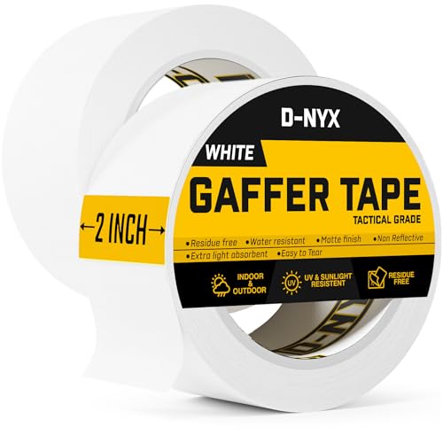D-NYX Gaffer Tape 2 Inch x 2 Pack White Gaff Tape No Residue, Heavy Duty Gaffers Tape, Multipurpose...