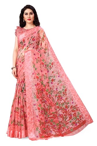 MIRCHI FASHION Women's Fancy Cotton Blend Tropical Floral Printed Saree with Blouse Piece