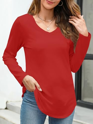 Image of Elesomo Womens T Shirts V Neck Summer Short /Long Sleeve Cotton Tops Tees
