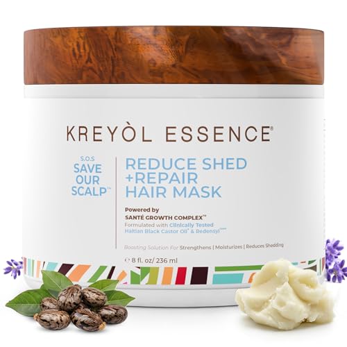 Kreyol Essence SOS Reduce Shed + Repair Hair Mask with Growth Complex Haitian Black Castor Oil & Redensyl Strengthens Moisturizes & Adds Shine 8 fl oz (236 mL)
