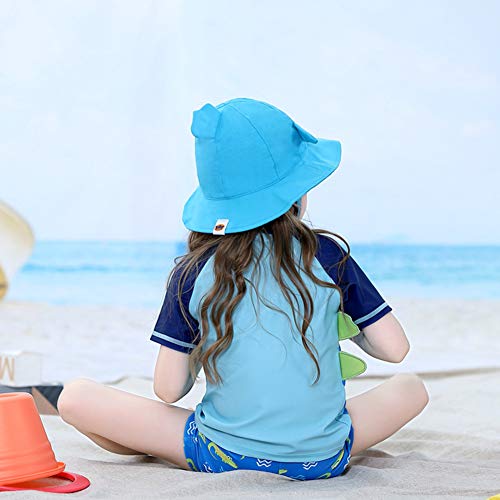 Kids Anti Uv Sun Protection Foldable Bucket Hat With Chin Strap Outdoor Animal Cartoon Cap For Baby Toddlers Girls/Boys Summer-Blue Shark-18.9'' #TOP6
