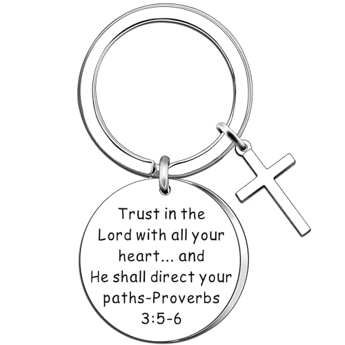 Image of AMZQ Christian Keyring Bible Verse gifts Religious Keychain Thanksgiving Christmas Easter Prayer Gift Trust in The Lord With All Your Heart...and He Shall Direct Your Paths