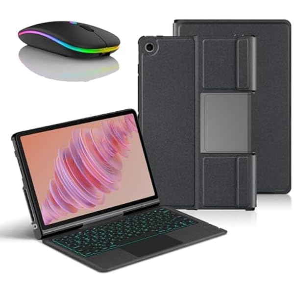 Etui z klawiaturą do Lenovo Tab Plus (TB351FU) 11,5 cala 2024, Odłączana Podświetlenie Klawiatura Bezprzewodowa z Uchwytem Na Ołówek, Cienka Obudowa Folio z Myszą Bluetooth
