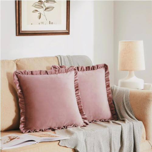 Image of Amazon Brand - Umi Velvet Blush 20x20 Pillow Covers, Set of 2 Decorative Ruffle Cushoin Pillow Covers for Sofa Couch