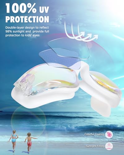 Image of Aegend Kids Swim Goggles, Pack of 2 Swimming Goggles for Children Boys & Girls Age 3-14, White & Crisp-pink