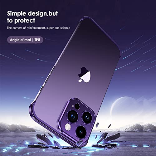 Losin Compatible With Iphone 14 Pro Max Case With Camera Lens Protector, Aluminum Metal Frameless, Borderless Design, Slim Thin & Lightweight, Shockproof Bumper Cover, For Women And Men (Purple) #TOP2