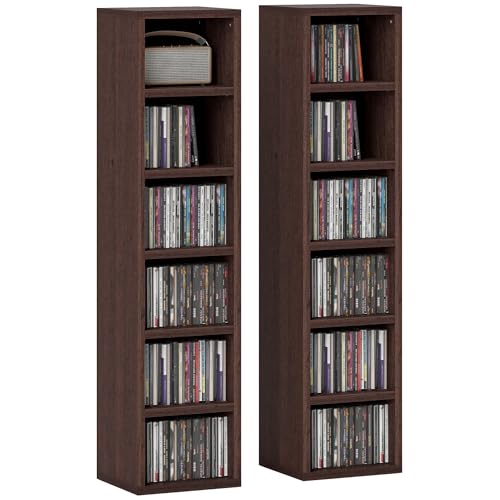 HOMCOM Lot de 2 étagères colonnes Armoire de Rangement CD-DVD 6 + 6 Compartiments 21 x 19,2 x 88,3...