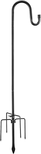 COCONUT Gancho de pastor para exteriores, poste comedero de pájaros ajustable de 94 pulgadas con base de 5 puntas, gancho de metal de 58 pulgadas de