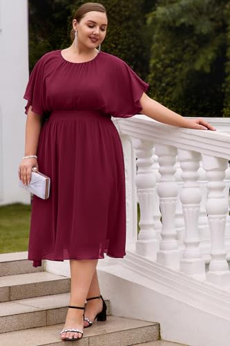 Image of Hanna Nikole Plus Size Chiffon Dresses for Women Flounce Sleeves Empire Waist A Line Summer Beach Dress