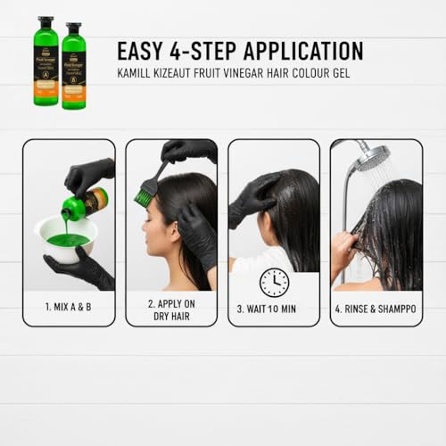 Image of Kamill Kizeaut Fruit Vinegar Natural Black Hair Color Gel 1000 ml | Stain Free Gel-Based Hair Color With Non Drip Formula | No Ammonia | Cover Greys | Long Lasting Brown Shade for Men & Women (500 ml x 2)