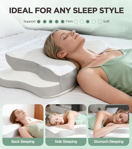 Image of Osteo Sustained Cervical Health Neck Pillow, Contour Zoned Design Ergonomic Pillow for Pain Relief, No-Temperature Affected Memory Foam Pillows, Cooling Pillow Support Side, Back, Stomach Sleeper